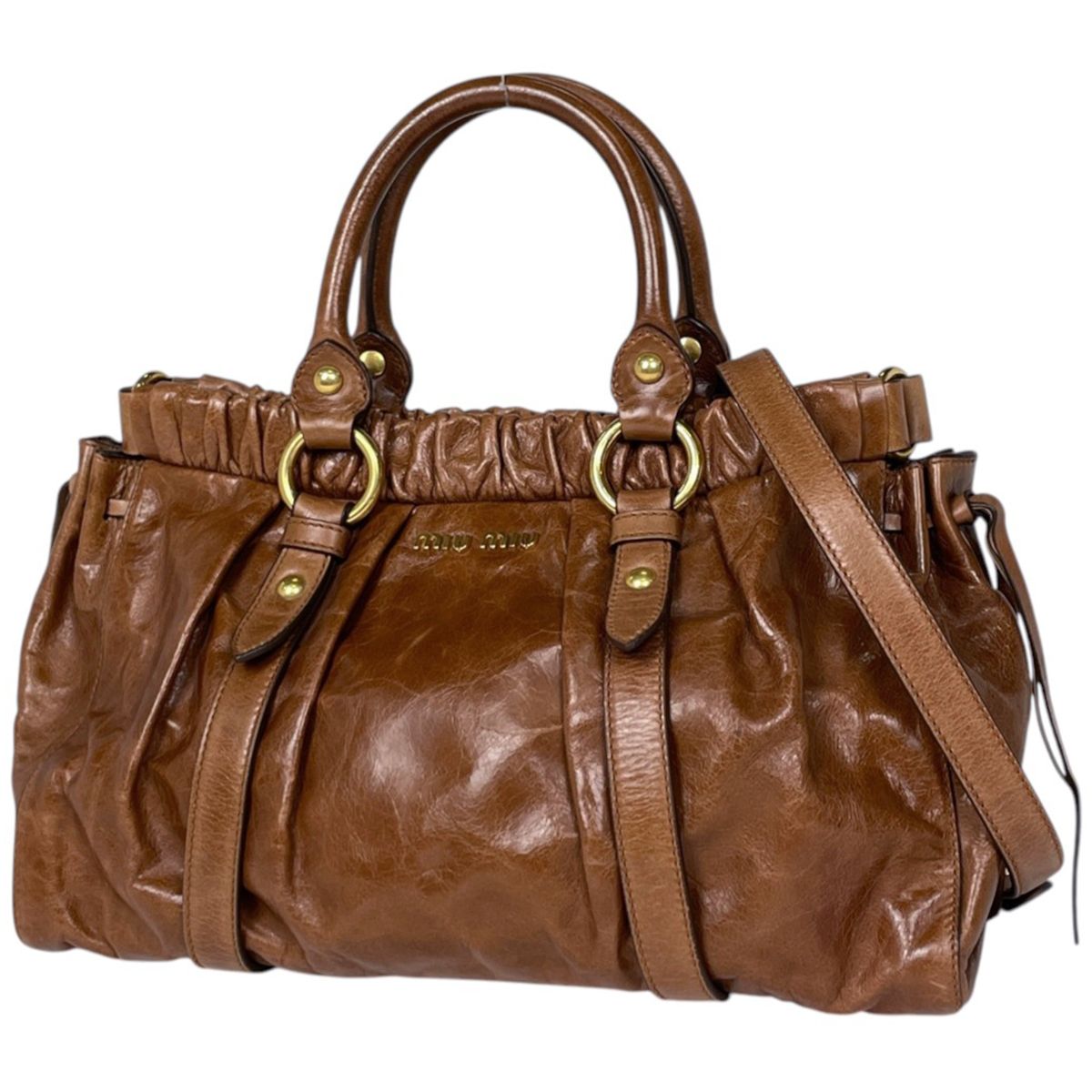 ミュウ ミュウ Miu Miu ハンドバッグ 2WAY レザー ブラウン RT0383 レディース 【中古】