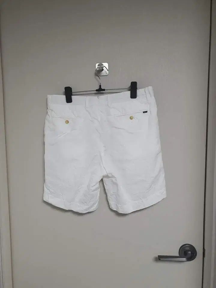 32 33)ポロ リネン ハーフパンツ 白