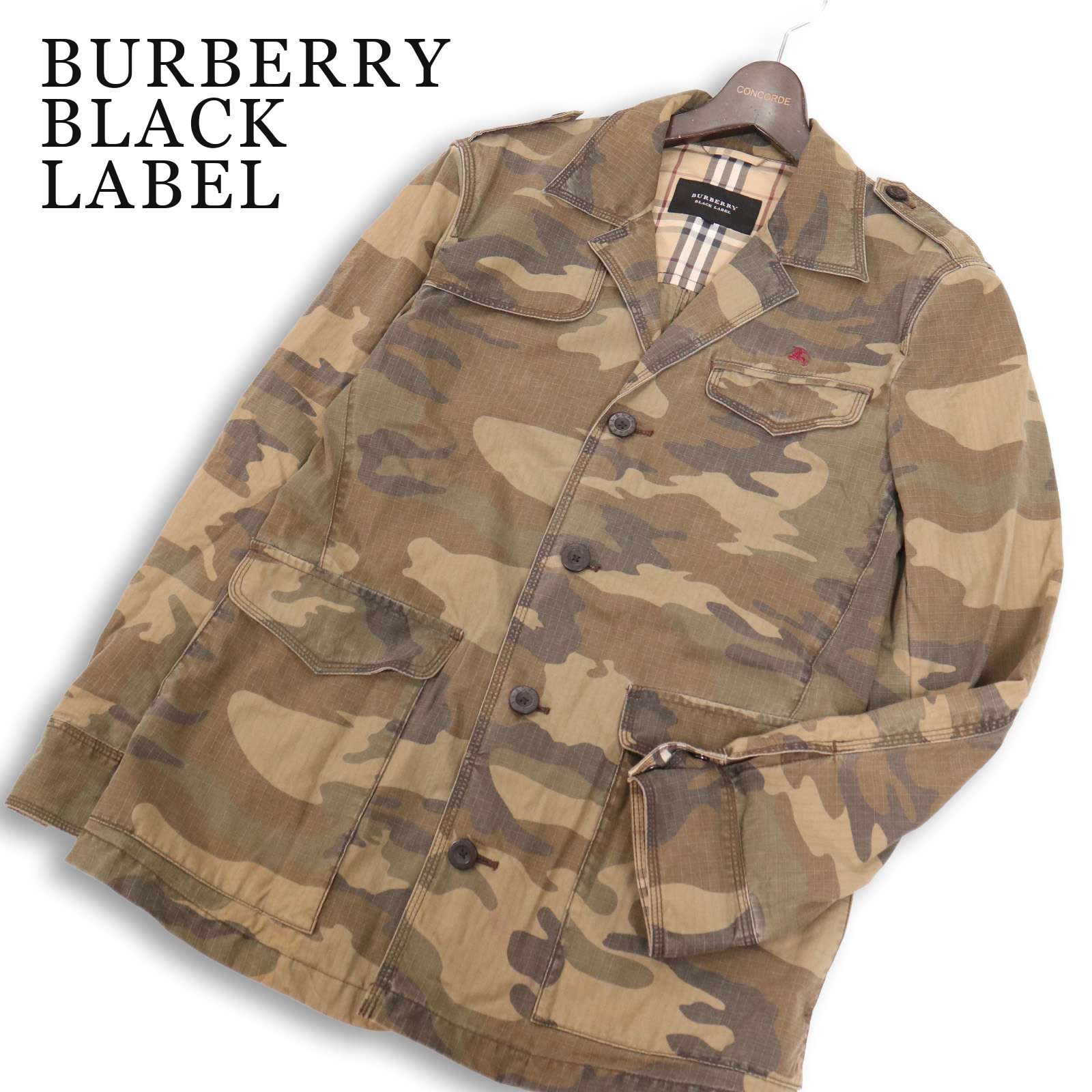 BURBERRY BLACK LABEL バーバリー ブラックレーベル 通年 ホース刺繍★ 迷彩 カモフラ柄 ミリタリー ジャケット Sz.M メンズ