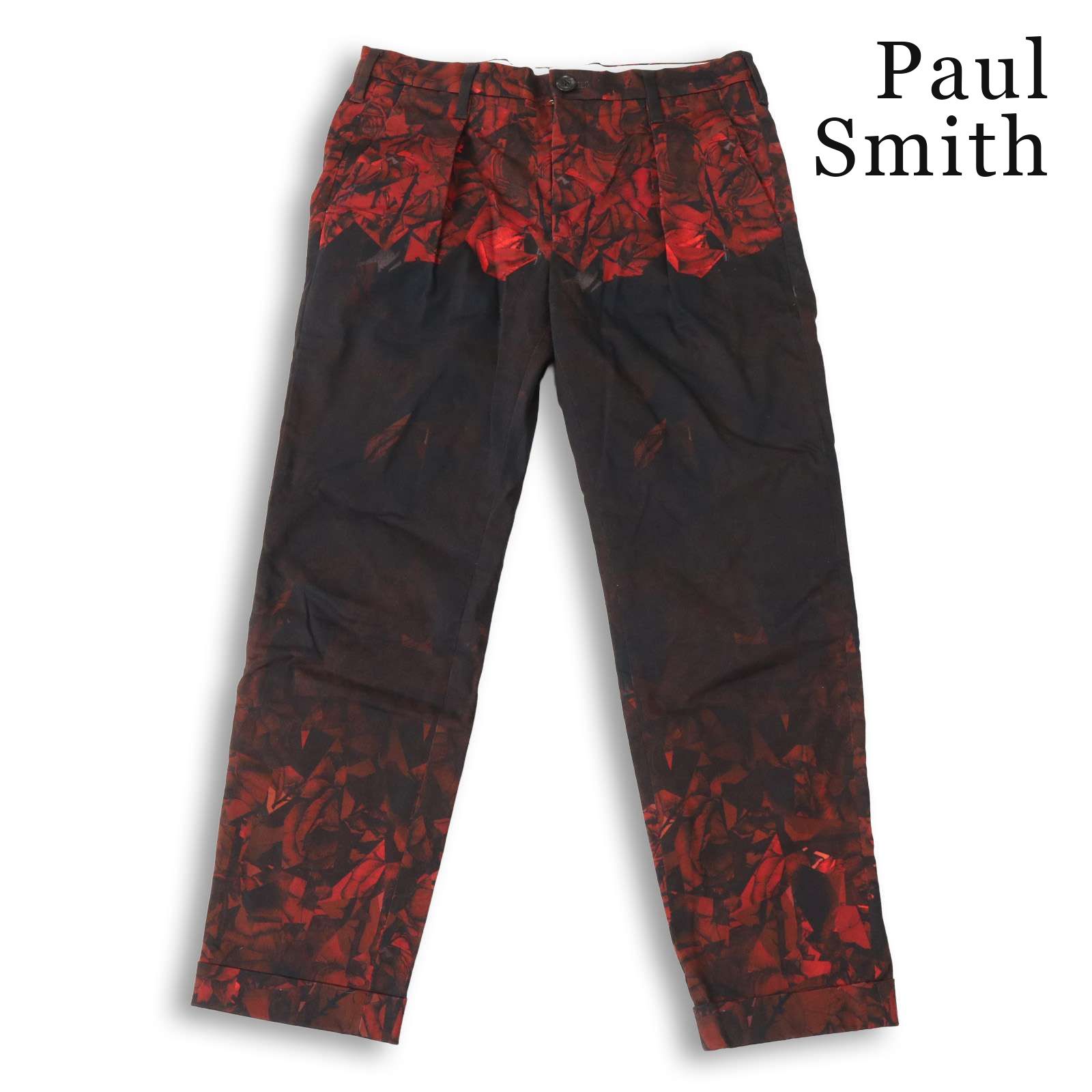 Paul Smith ポールスミス メインライン★ 薔薇 ローズ柄 グラデーション総柄 タック スラックス パンツ 日本製 Sz.M メンズ