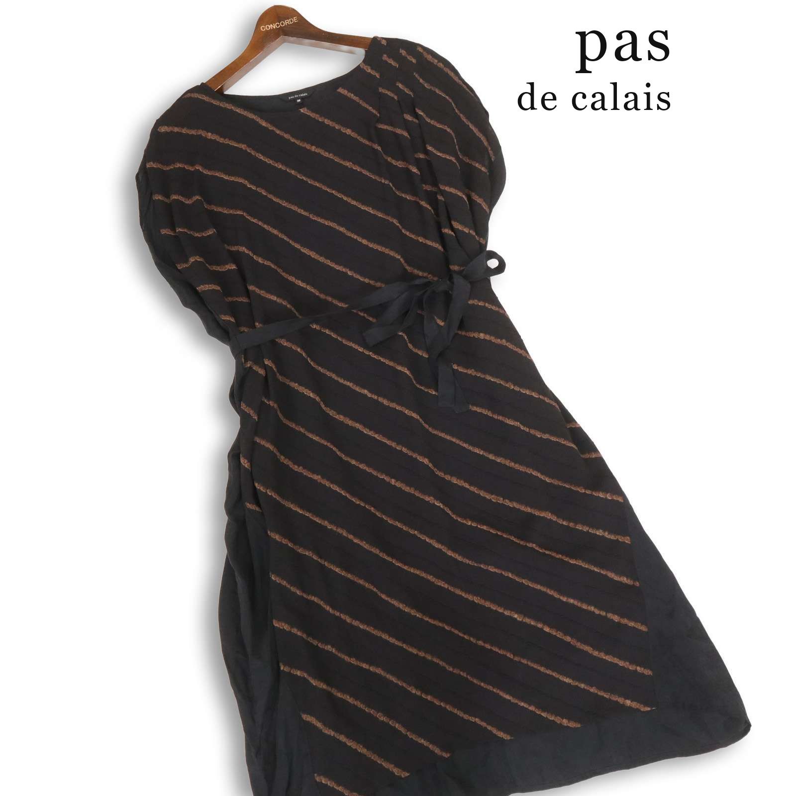 pas de calais 半袖ワンピース 36 pas de calais パドカレ 春夏 異素材切替♪ 半袖 ビッグシルエット