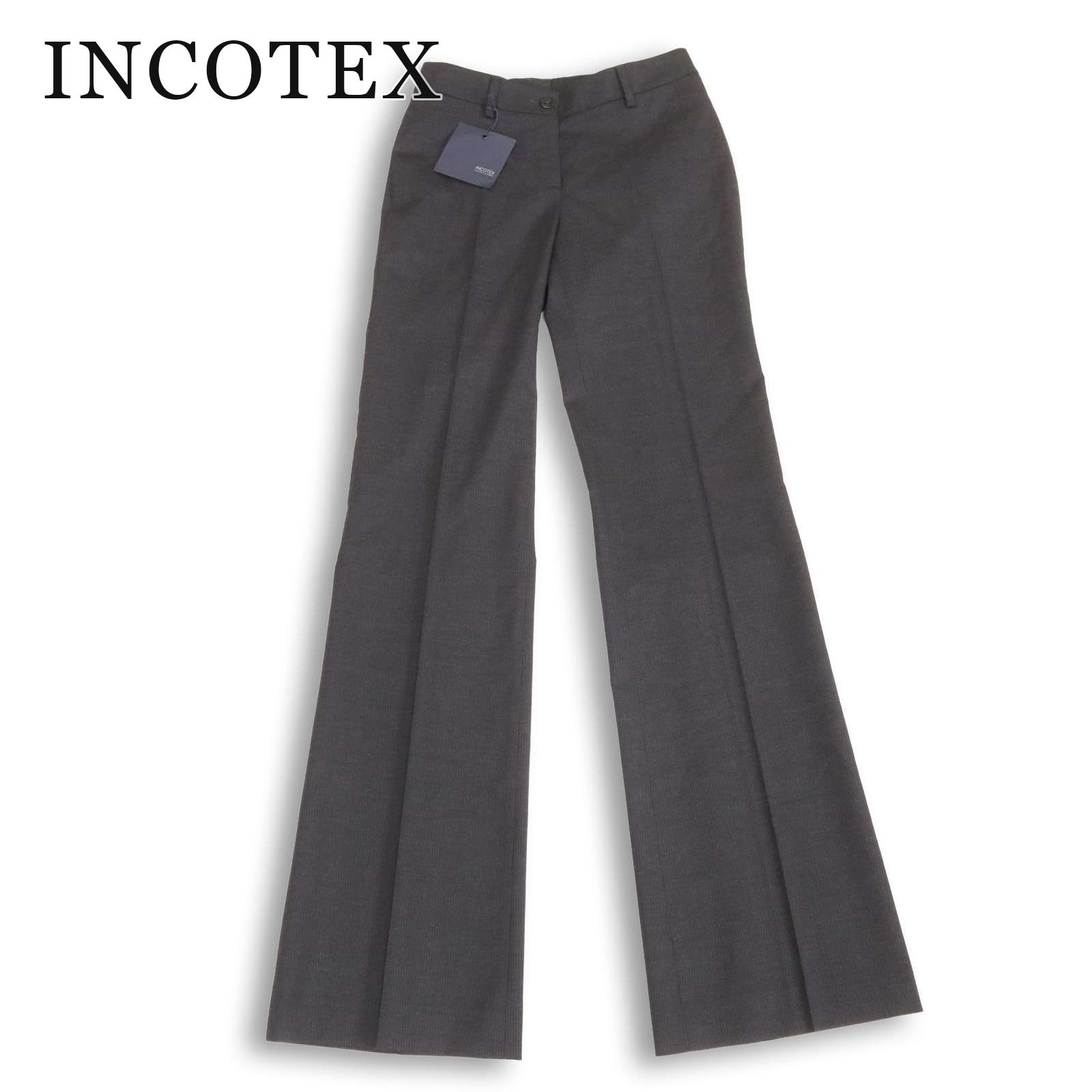 【新品 未使用】 INCOTEX インコテックス 通年★ ストライプ フレア スラックス パンツ Sz.36 レディース グレー