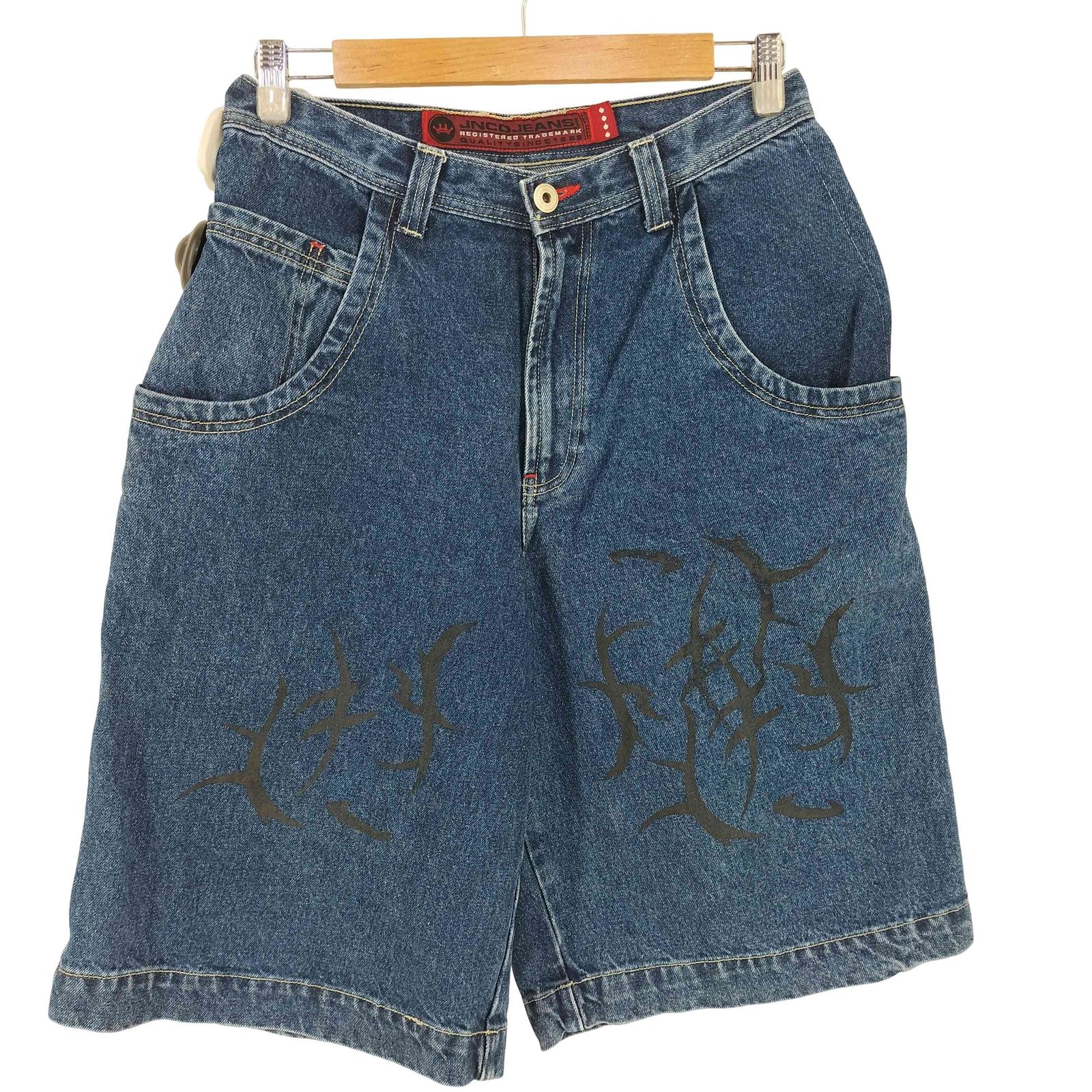 ユーズドフルギ USED古着 {{JNCO JEANS}} YBSジップ 裾ワッペン ペイント バギー ショーツ デニム メンズ 32