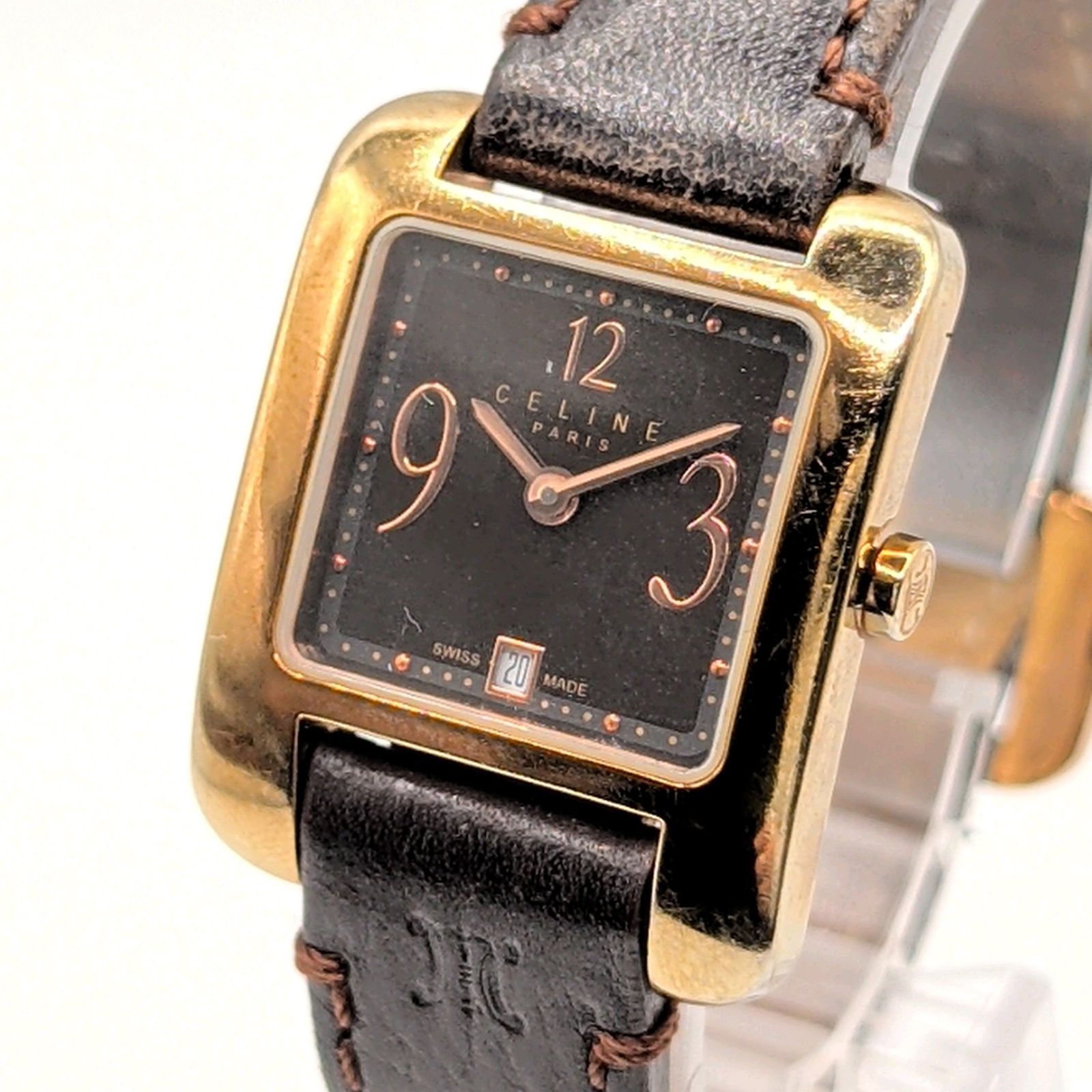 CELINE Watch Quartz Ladies Gold Brown dial Square Y2K 00S Vintage セリーヌ トリオンフ 時計 クオーツ レディース スクエア ゴールド ブラウン文字盤 ヴィンテージ 稼働品