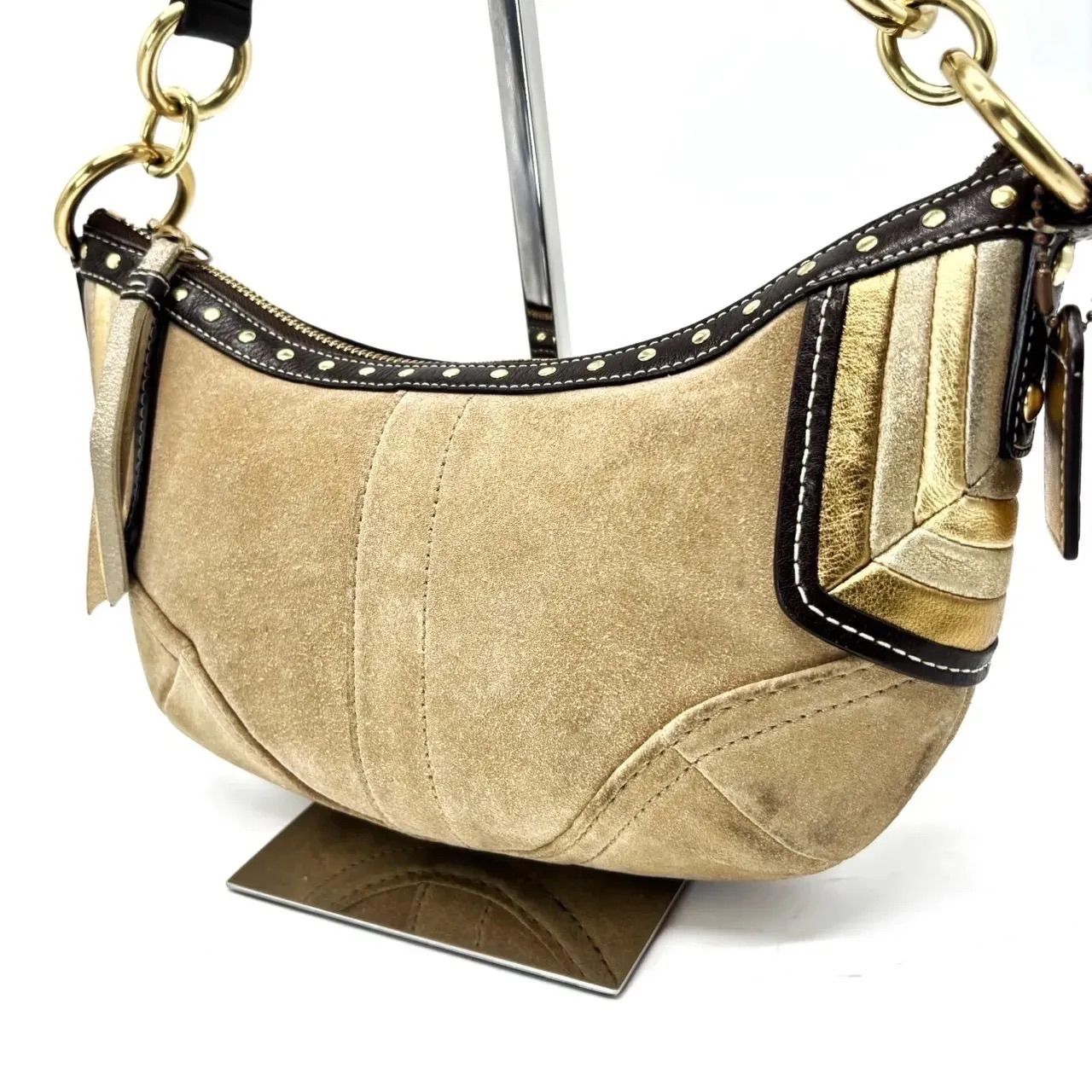 【良品】coach y2k hobo handbag accessoryporch goldparts beige unisex vintage コーチ ハンドバッグ