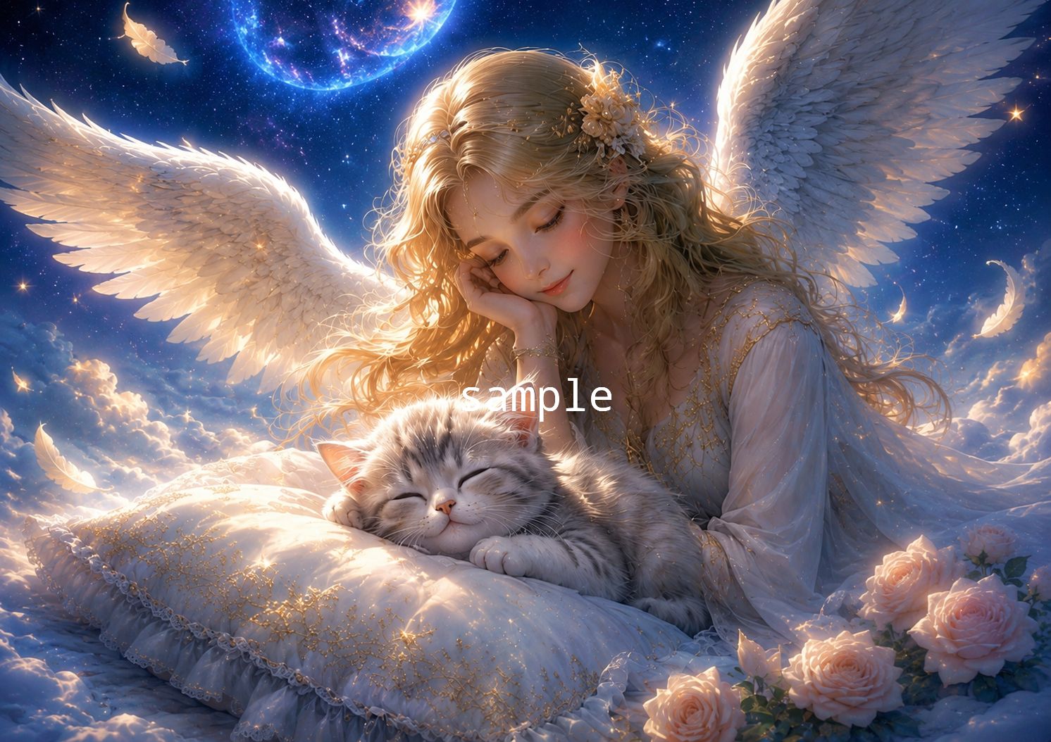 天使が見守る夢の子猫｜幻想の夜空ヒーリングアートNo.691 - メルカリ