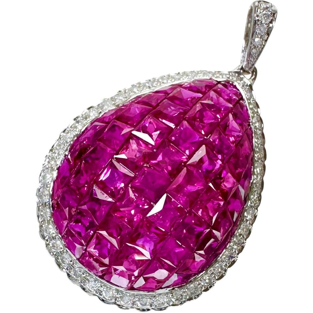 ミステリールビー 10.40ct ダイヤモンド 0.50ct ペンダントトップ K18WGホワイトゴールド 18金 8.9g レディース 【中古】【真子質店】【NN】