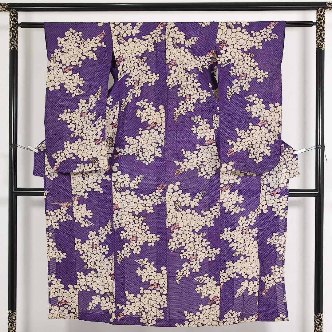アンティーク 夏物 小振袖 絽 身丈150cm 裄丈56cm 正絹 Cランク バチ衿 Sサイズ 藤 紫系 M4 1216-17551