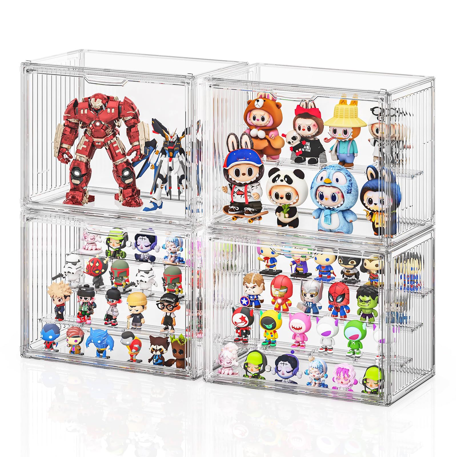 JOYZAN 透明 コレクションケース 卓上 組み立てタイプ 4個セット アクリル フィギュアケース 棚 マグネット式扉 36ｘ22ｘ27cm ショーケース 大型 ディスプレイケース 4段 取り外し可能な仕切り板 展示ボックス 防塵 汚れ防止 f091f811