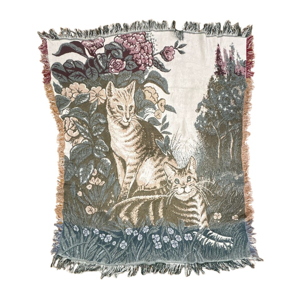vintageラグ ブランケット マルチカバー タペストリー ネコ アニマル フラワー 花 Rug Blanket Animal 3796