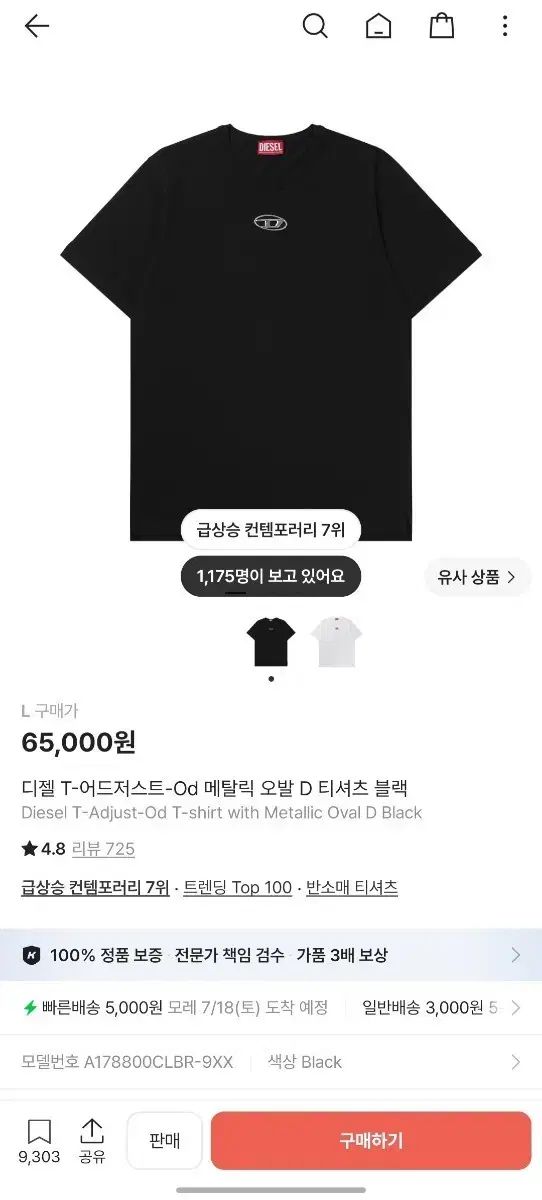 DIESEL T-アドジャスト-Od メタリック オーバル D Tシャツ ブラック L