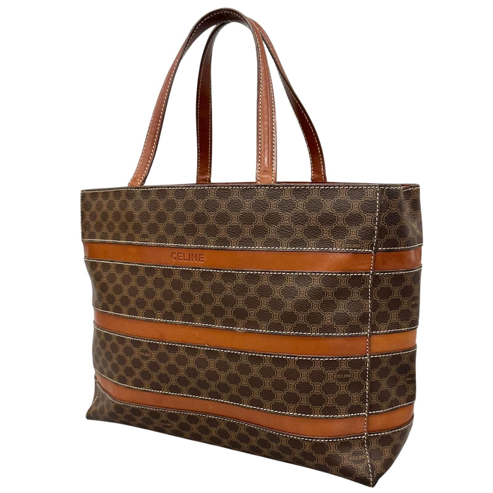 CELINE マカダム トートバッグ PVC レザー ブラウン ゴールド金具 美品 