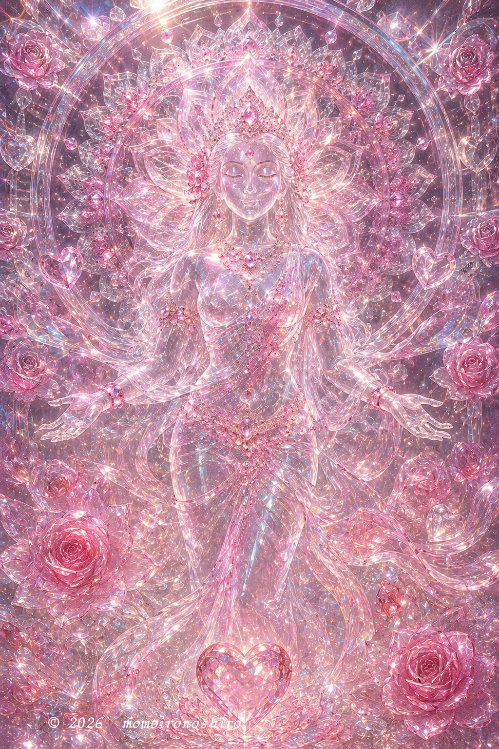 クリスタル神様シリーズ / ピンクローズ姫 /開運アート /開運絵画 風水
