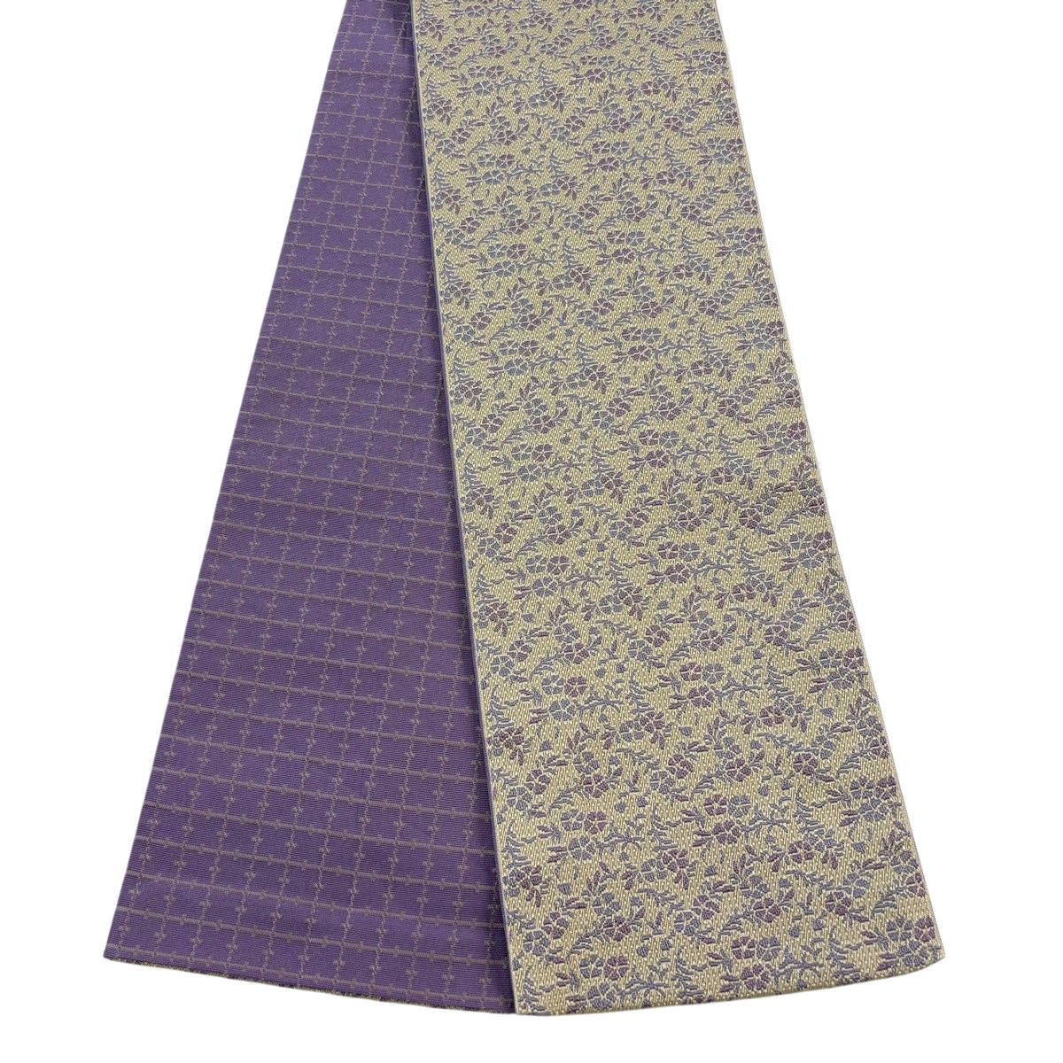 【美品】半幅帯 優品 草花 ベージュ 化繊 【中古】