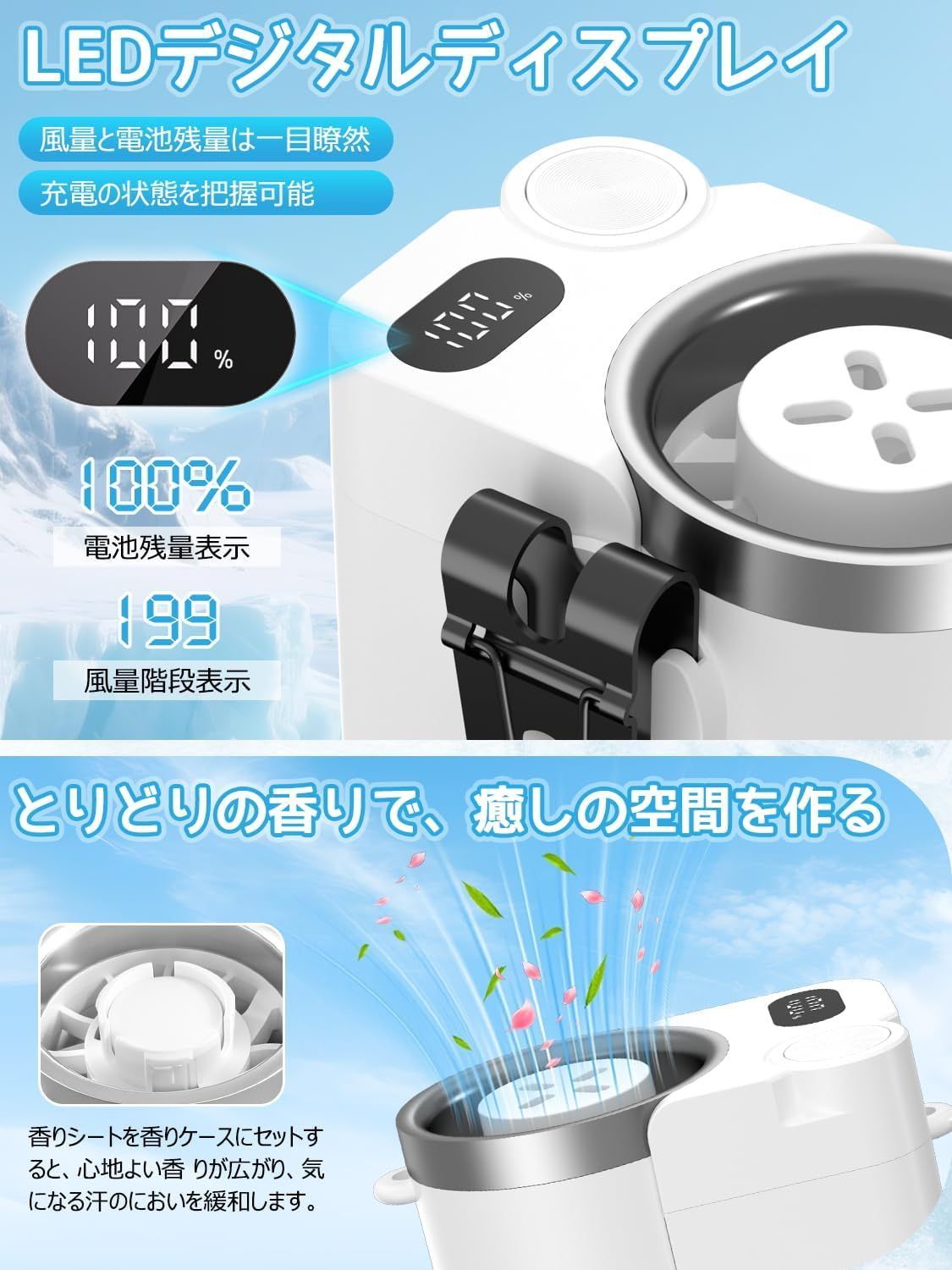 限定価格1799円・5%OFFクーポン】ベルトファン 10000mAh 腰掛け扇風機