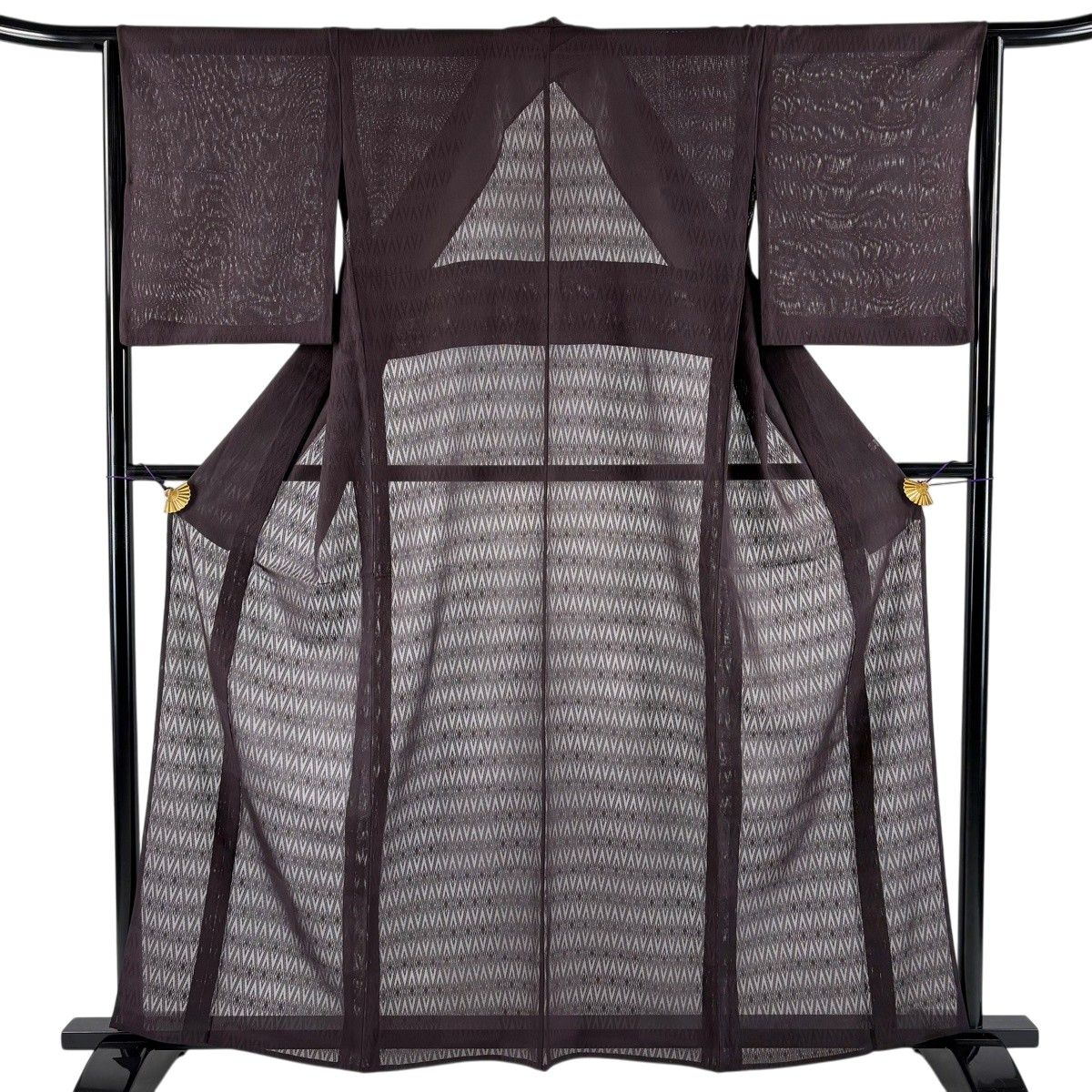 【美品】 色無地 身丈161cm 裄丈64.5cm M 薄物 紗 地紋 茶紫 正絹 逸品 【中古】