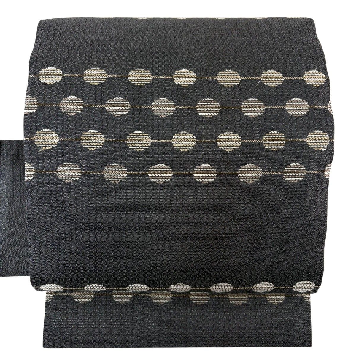 名古屋帯 名品 縞 丸 焦茶色 正絹 【中古】