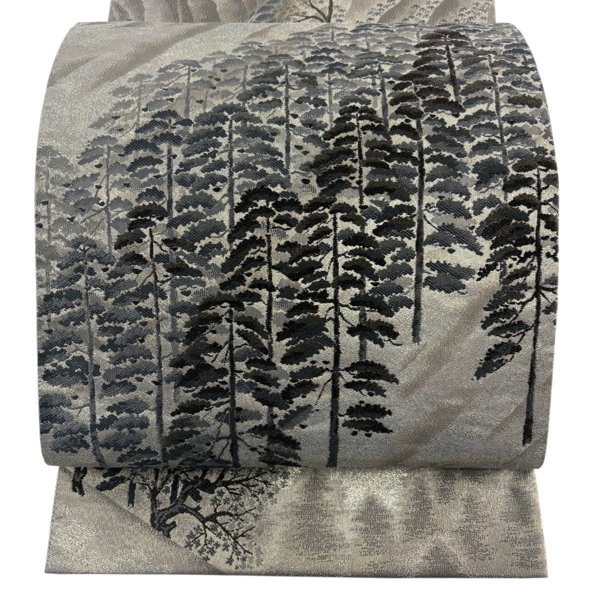 【美品】 袋帯 名品 落款 風景 樹木 金糸 箔 灰茶 お太鼓柄 正絹 【中古】 11,218円