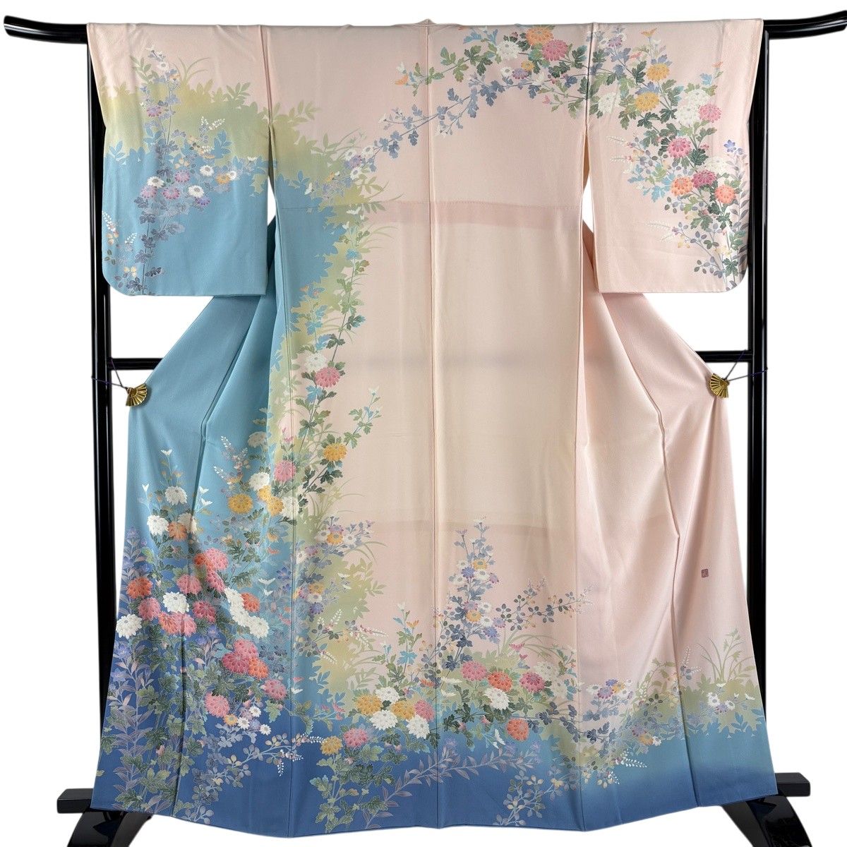 ねおさま専用ページ　　　小紋　袷　正絹　水色　芍薬 訪問着 身丈161.5cm 裄丈65cm M 袷 落款 菊 染め分け 水色 正絹 秀品