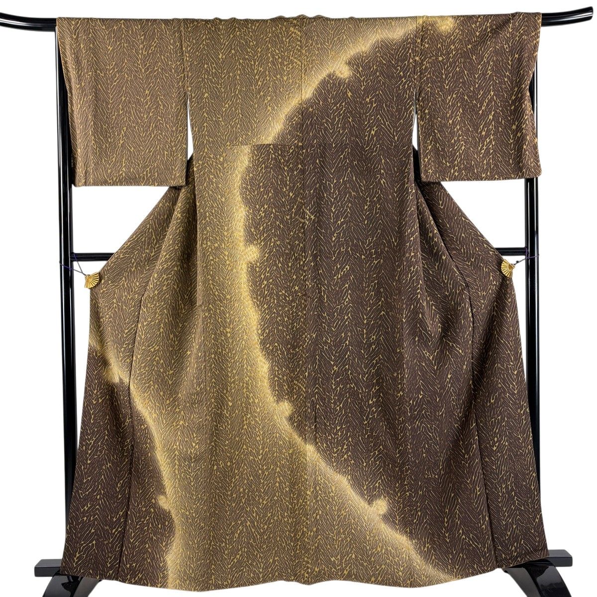 【美品】 訪問着 身丈161cm 裄丈67cm M 袷 雪輪 幾何学 ぼかし 茶色 正絹 秀品 【中古】