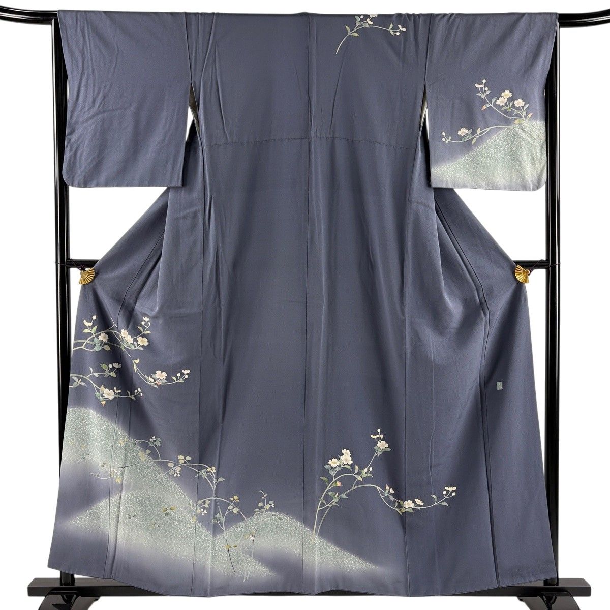 訪問着 身丈156cm 裄丈63cm S 袷 草花 青海波 絞り 灰紫 正絹 秀品