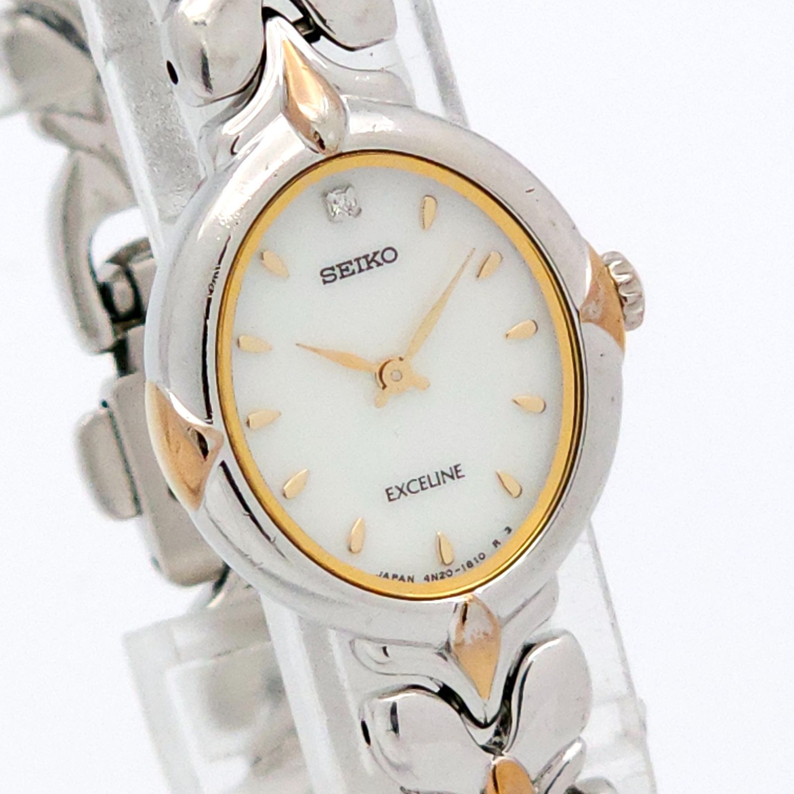 SEIKO セイコー エクセリーヌ 4N20-5490 QZ 動作品 シェル 1Pダイヤ