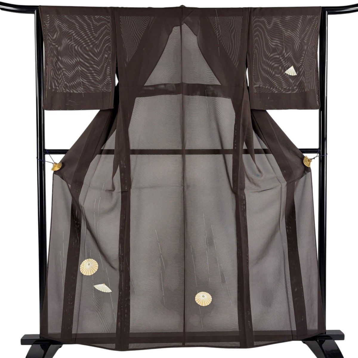 【美品】 付下げ 身丈162cm 裄丈63cm S 薄物 絽 番傘 雨 銀彩 茶紫 正絹 秀品 【中古】