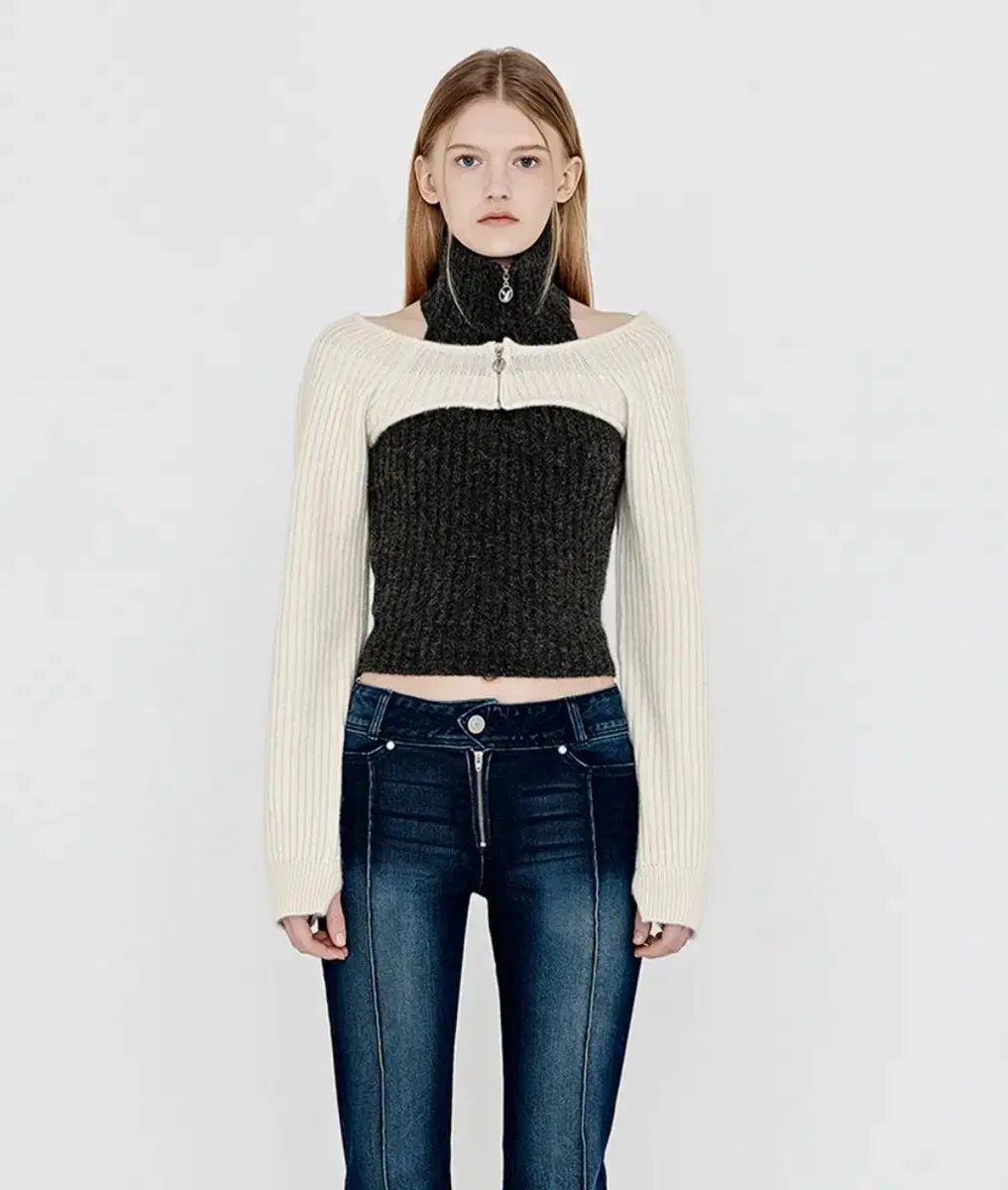 新商品ユズ FOX RACCOON ZIPPER BOLERO KNIT TOP - IVORY
