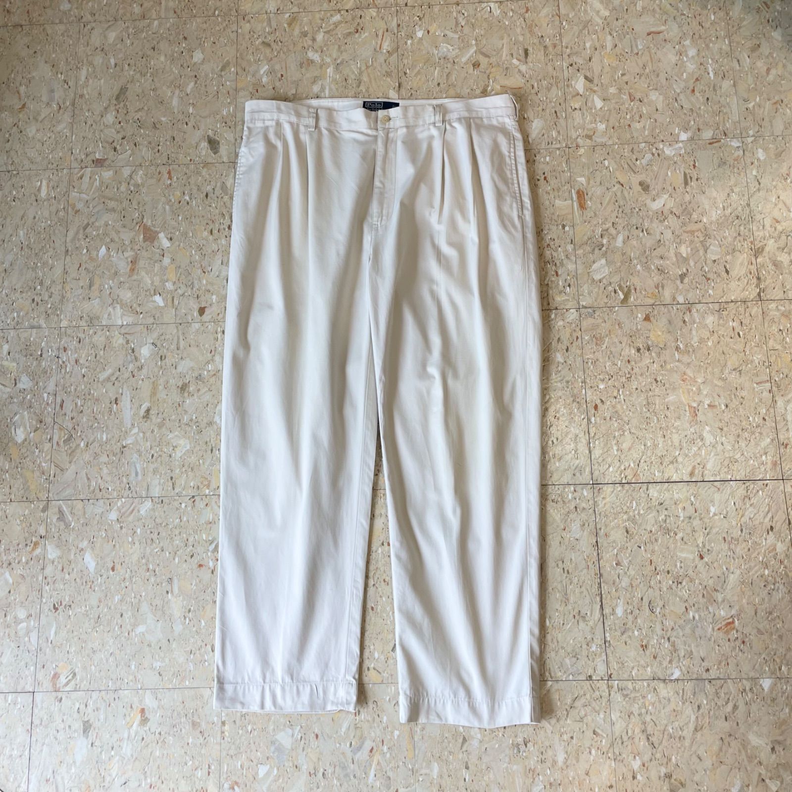 90s〜 【 POLO by Ralph Lauren 】 ポロバイラルフローレン HAMMOND PANT ツータック スラックス ポロチノ アイボリー size.38×30