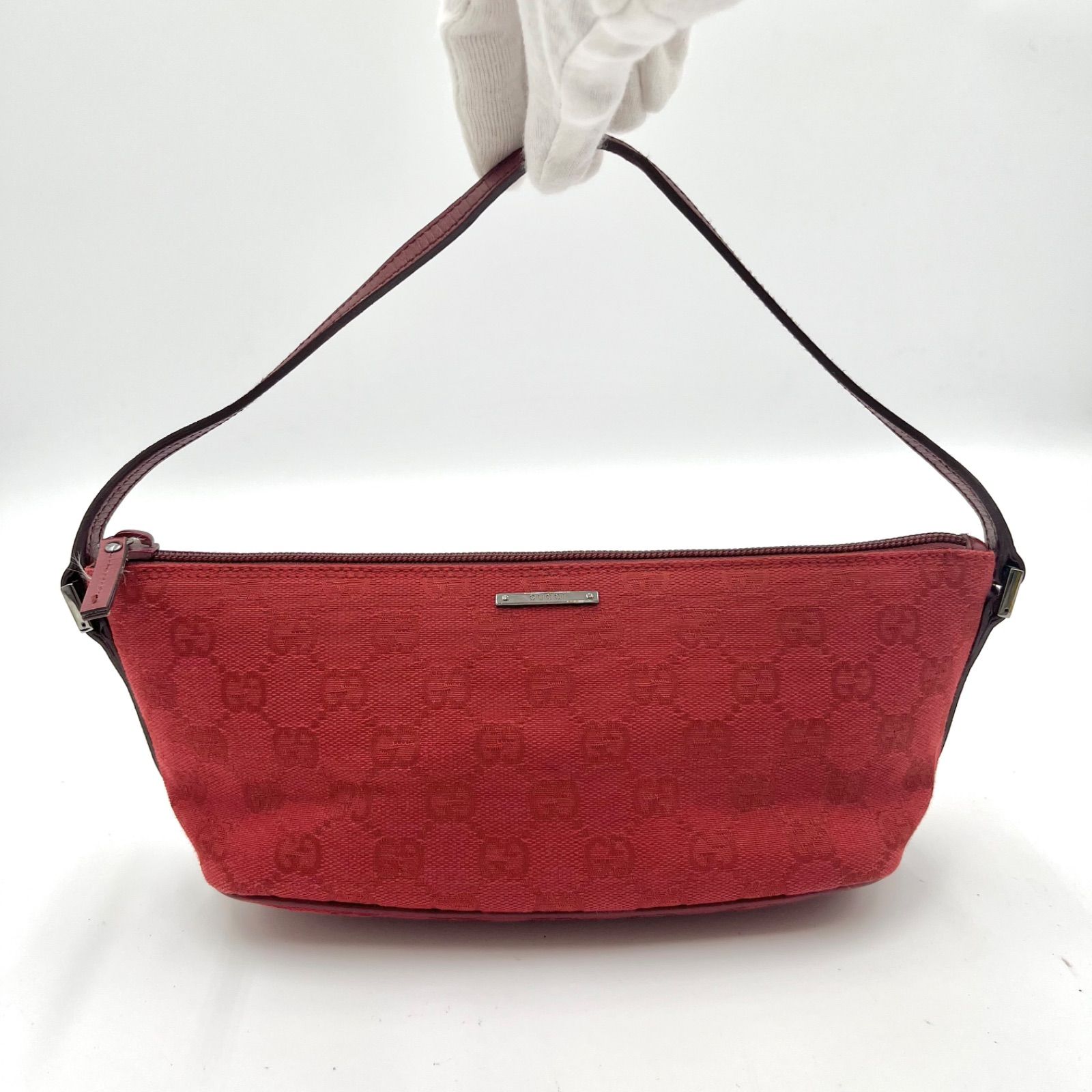 GUCCI グッチ GGキャンバス アクセサリーポーチ ハンドバッグ レッド 07198