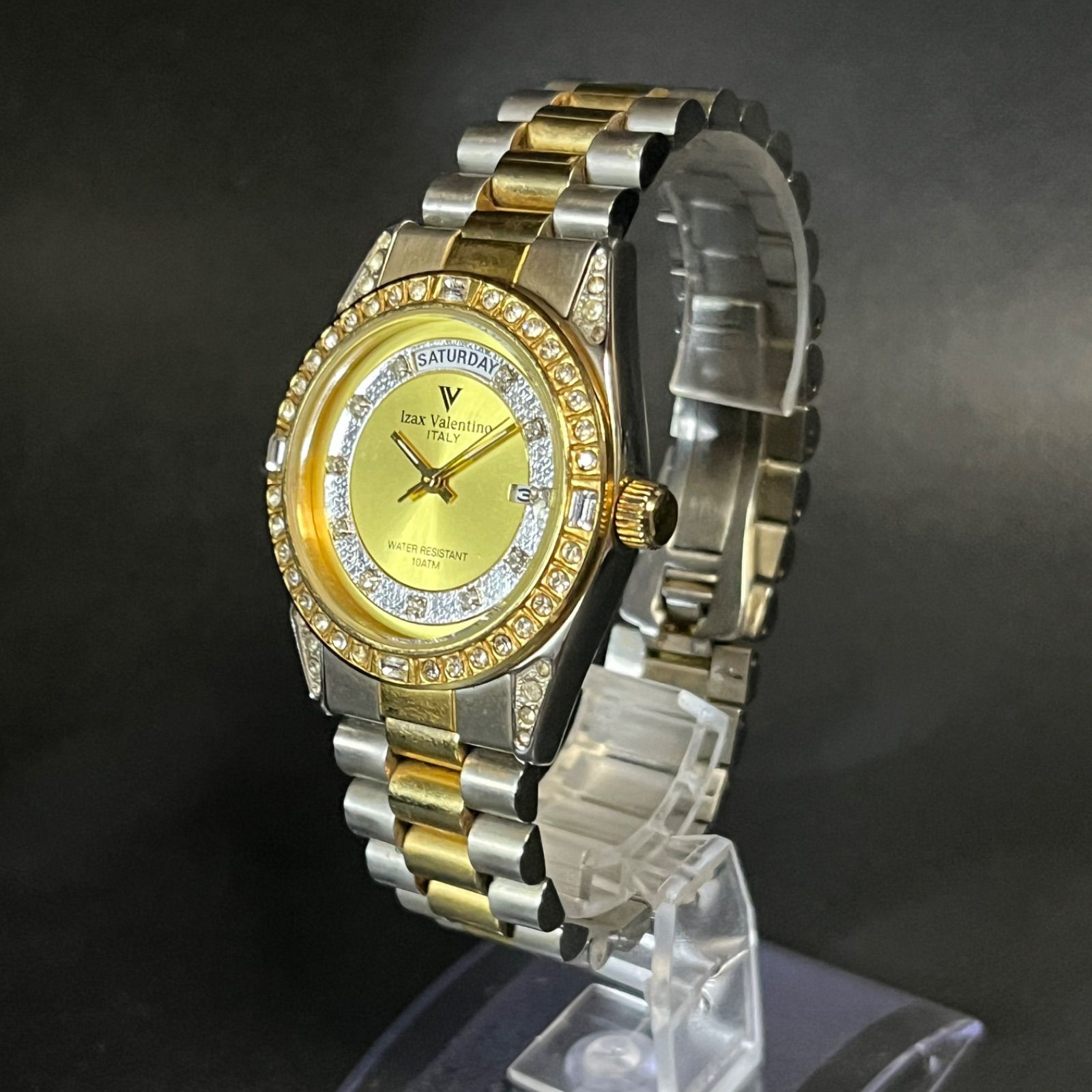 稼働品】 Izax Valentino メンズ 腕時計 ゴールド シルバー IVG-1000-3