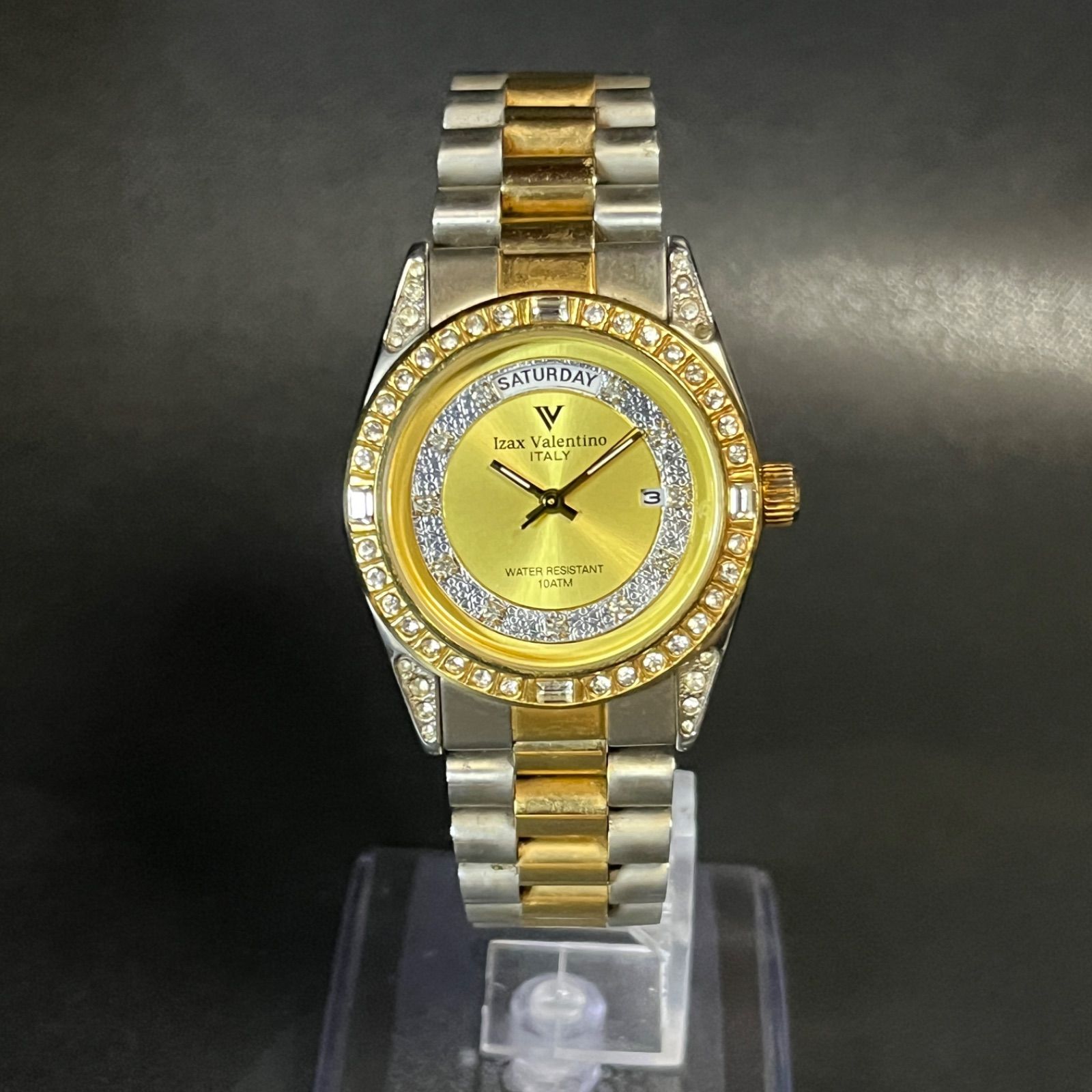稼働品】 Izax Valentino メンズ 腕時計 ゴールド シルバー IVG-1000-3