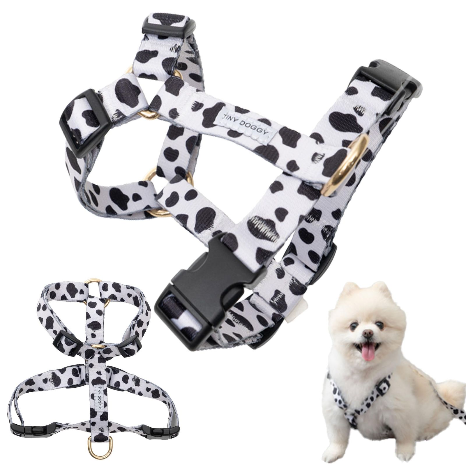 【新品】[いぬのくらし] 犬 ハーネス 胴輪 犬具 小型犬 5点調整 抜けない 喉にやさしい Y字タイプ 3色 3サイズ 獣医師監修 (ダルメシアン, Lサイズ) 074f2555