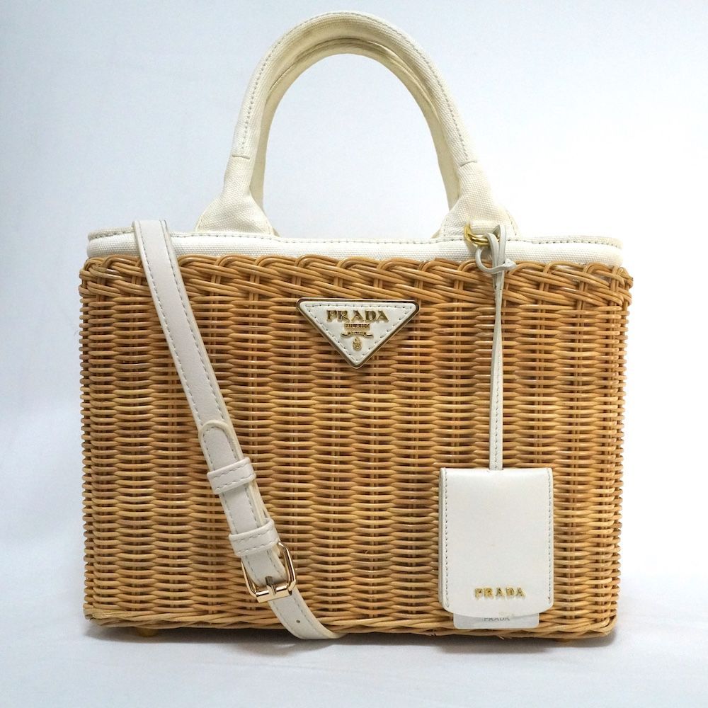 PRADA ラタン かごバッグ タッセル付き PRADA プラダ カパナ ウィッカー バック カゴバック ラタン×キャンバス