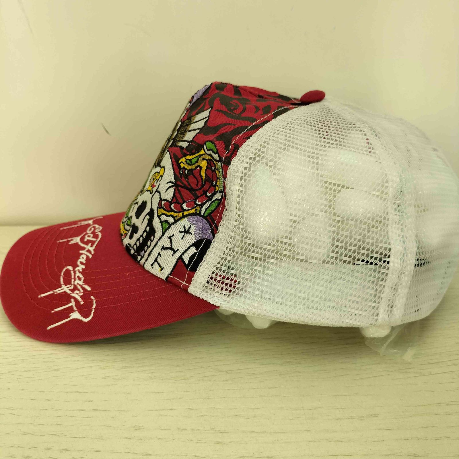 00s Ed Hardy スカル 刺繍トラッカーキャップ USA製 y2k エドハーディー Ed Hardy 00s NEW YORK スカル刺繍 メッシュキャップ