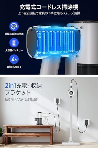 掃除機 コードレス 【2026革新版登場!45000Pa超強力吸引・45分連続稼働