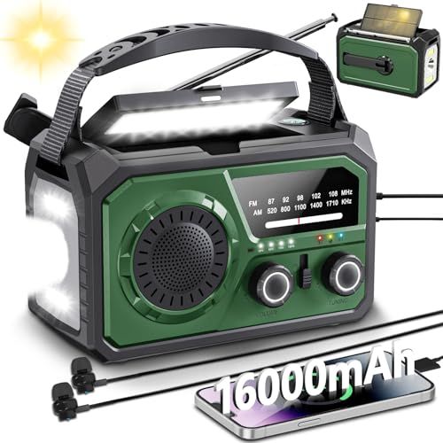 [METI certified, 16000 mAh, large capacity] Disaster prevention radio, solar radio, manual AM/FM compatible, Type-C charging, smartphone charging, Bluetooth 5.3 speaker, LED light, compass, multi-function portable radio, flashlight with SOS alert, emergency lighting fixture YS
