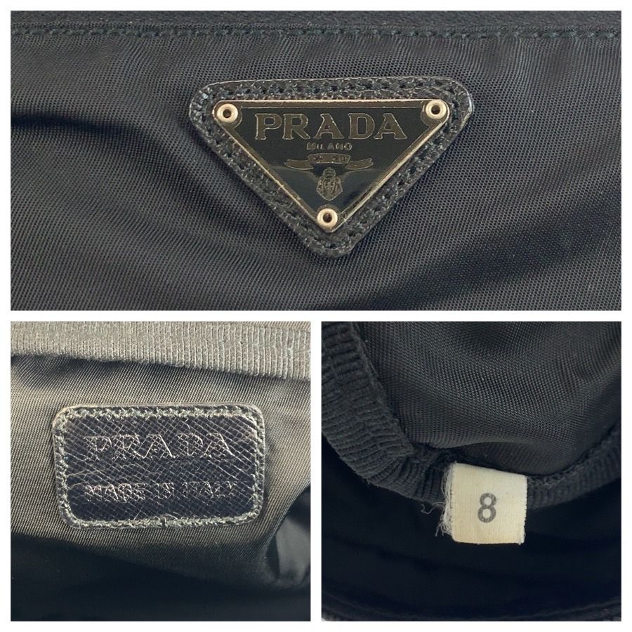 美品 PRADA プラダ テスート 三角ロゴプレート ブラック 黒 シルバー