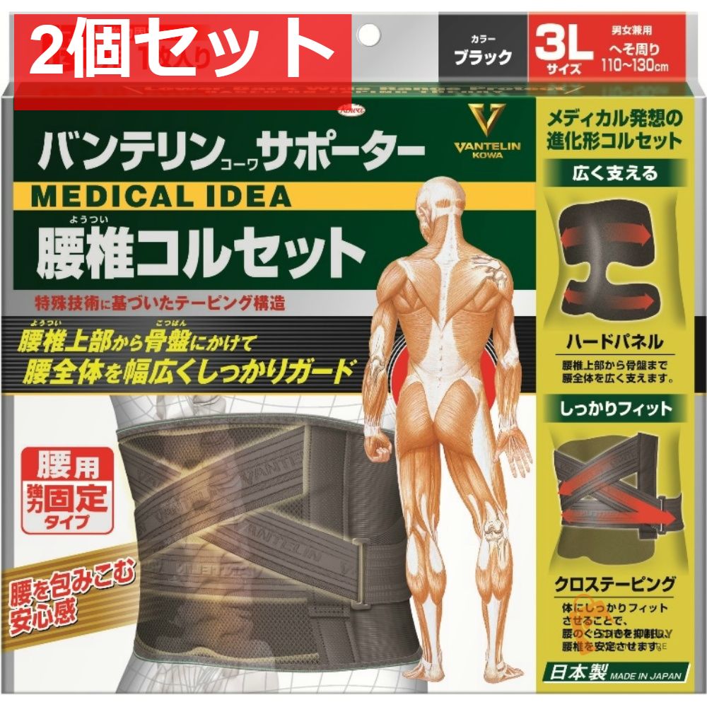 興和 バンテリンコーワ サポーター 腰椎コルセット ブラック 3Lサイズ 2個セット まとめ売り