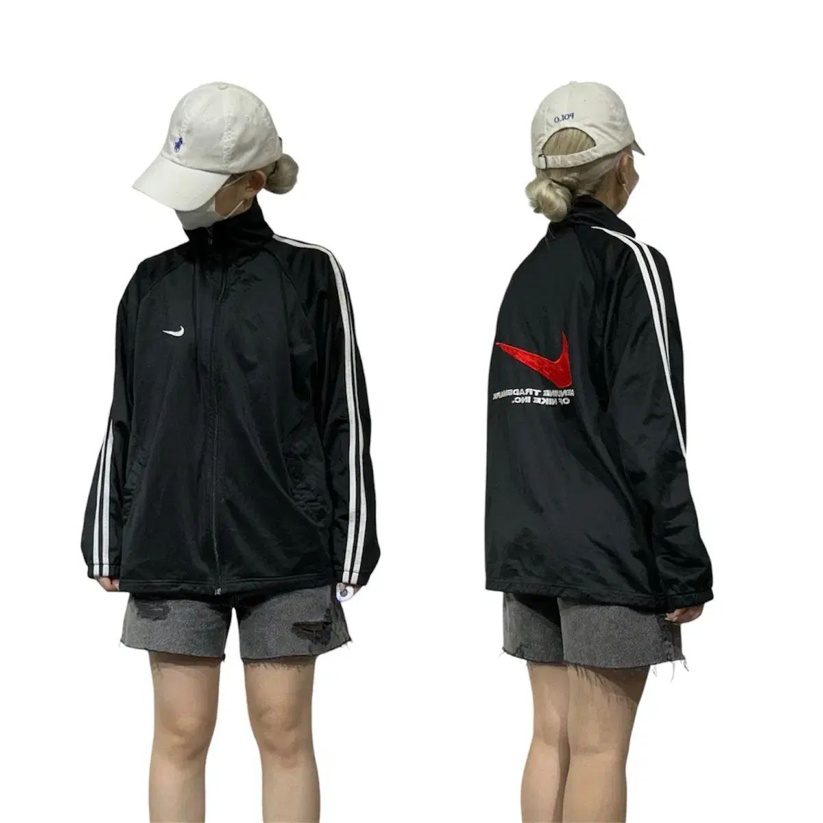 90s NIKE ブラック レッド BIG ロゴ サイド LINE オーバーサイズ トラックジャージ