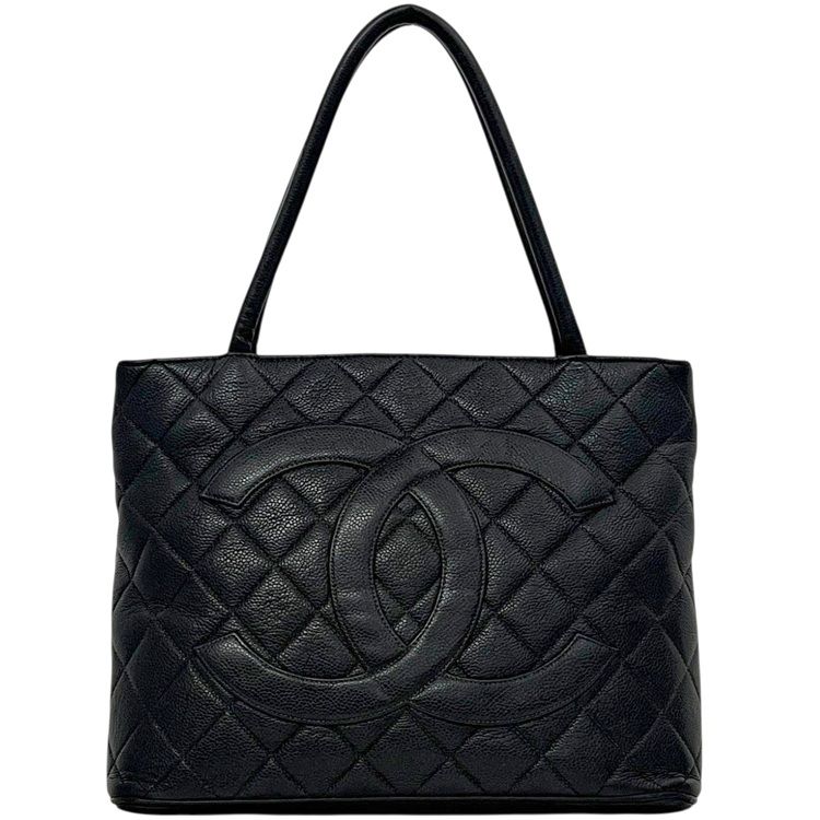 シャネル トートバッグ トートバッグ 復刻トート マトラッセ A01804 6番台 CHANEL マットキャビアスキン レザー ブラック 黒 中古
