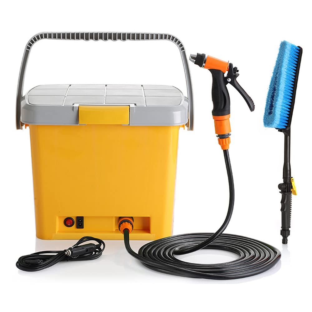UPstore タンク式 一体型 洗車セット バケツ 18L シガーソケット電源 洗浄機 12V 水放射ノズル フォームガン 洗車ブラシ 収納pms
