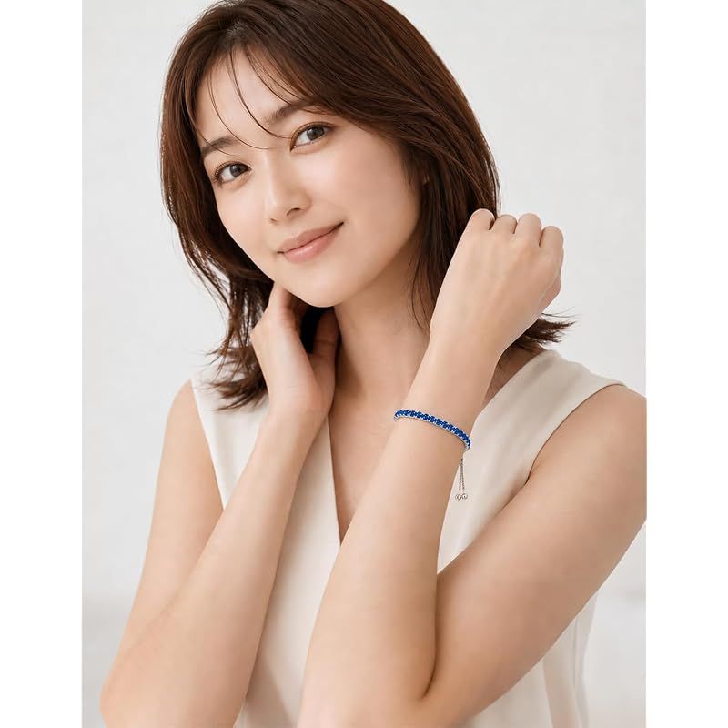 KRKCLIFE テニスブレスレット 誕生石 レディース 長さ調節 3mm 12色 
