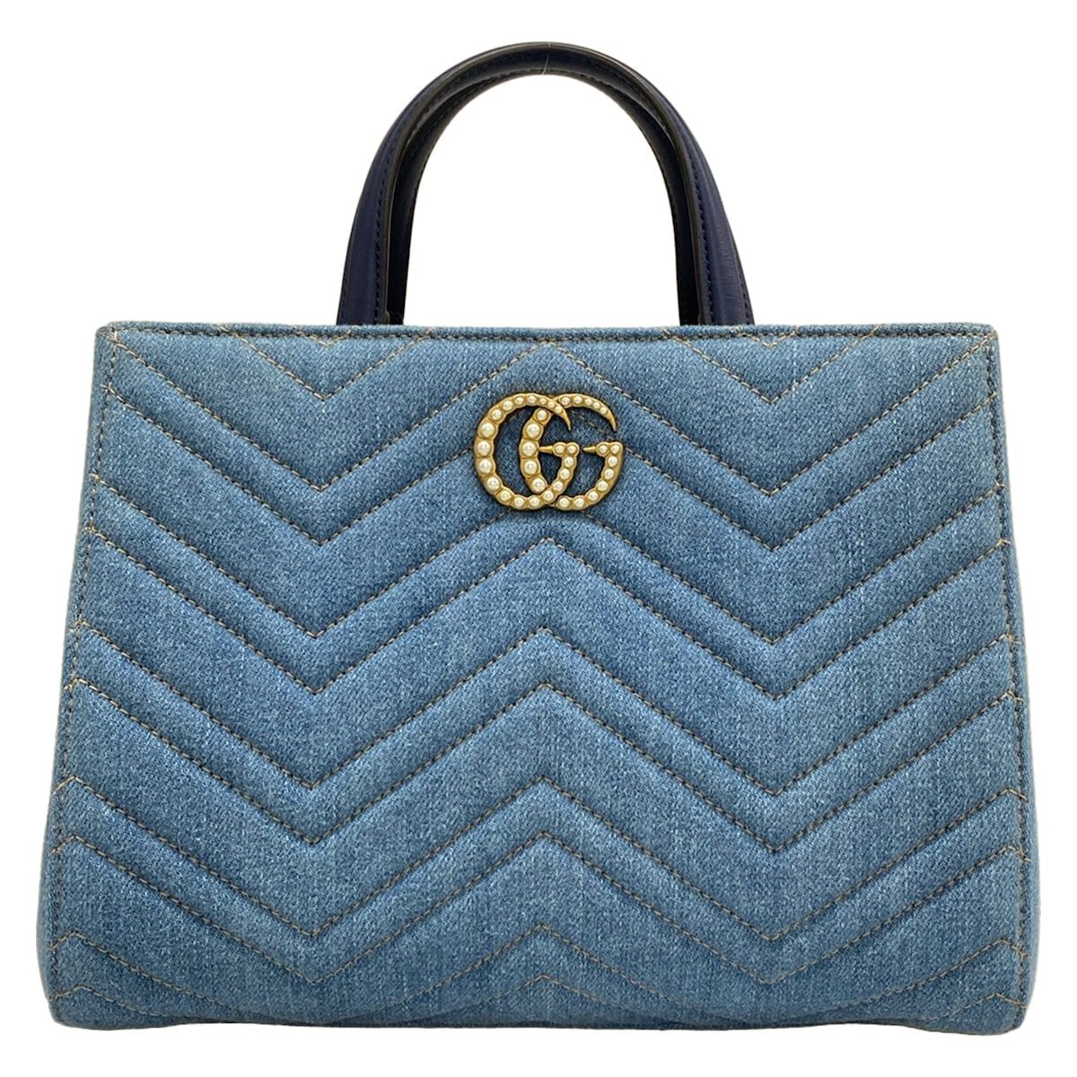 GUCCI(グッチ) トートバッグ GGマーモント 448054 ブルー×ネイビー フェイクパール/日本限定 レザー