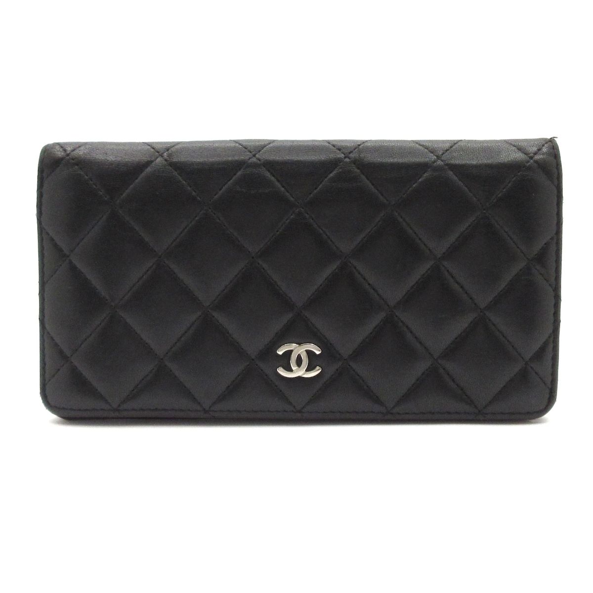 CHANEL(シャネル) 長財布 マトラッセ 黒 ココマーク/シルバー金具 ラムスキン