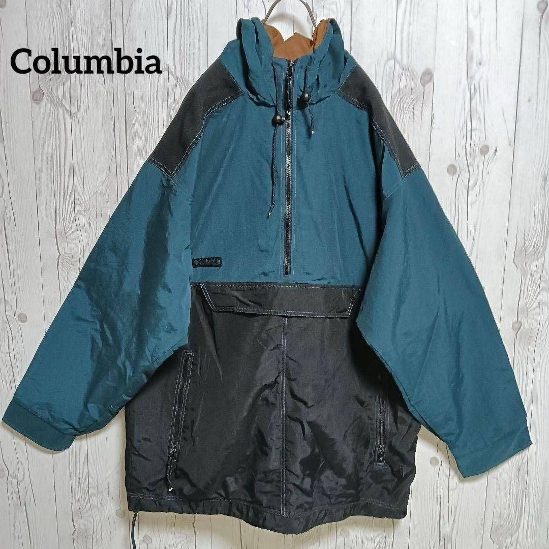 Columbia コロンビア フーディーハーフジップパーカー メンズXXLサイズ相当 プルオーバー ロング丈　ビッグシルエット　キャンプ・アウトドア　ストリート　25-10-106-48