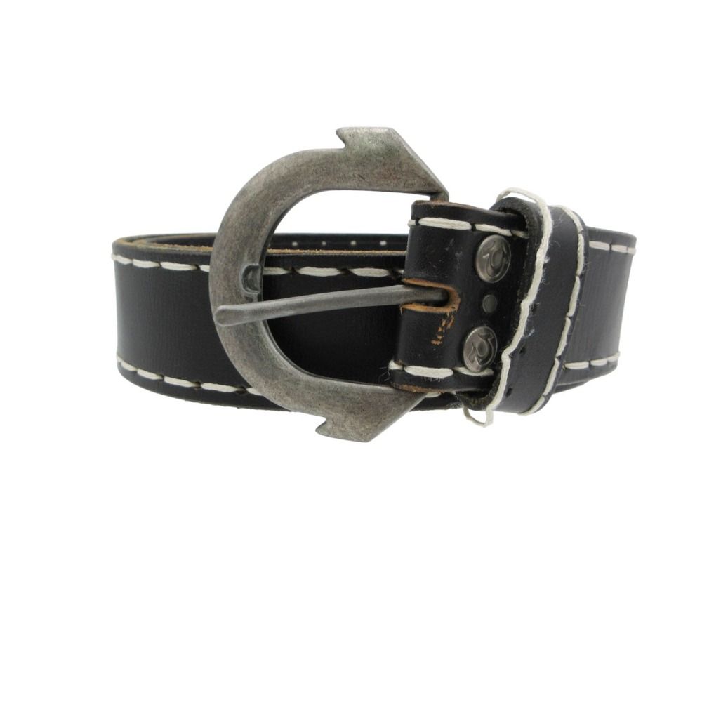 TRUE RELIGION トゥルーレリジョン ベルト ロゴバックル レザー ブラック シルバー金具 ブラック 28 メンズ 【中古】