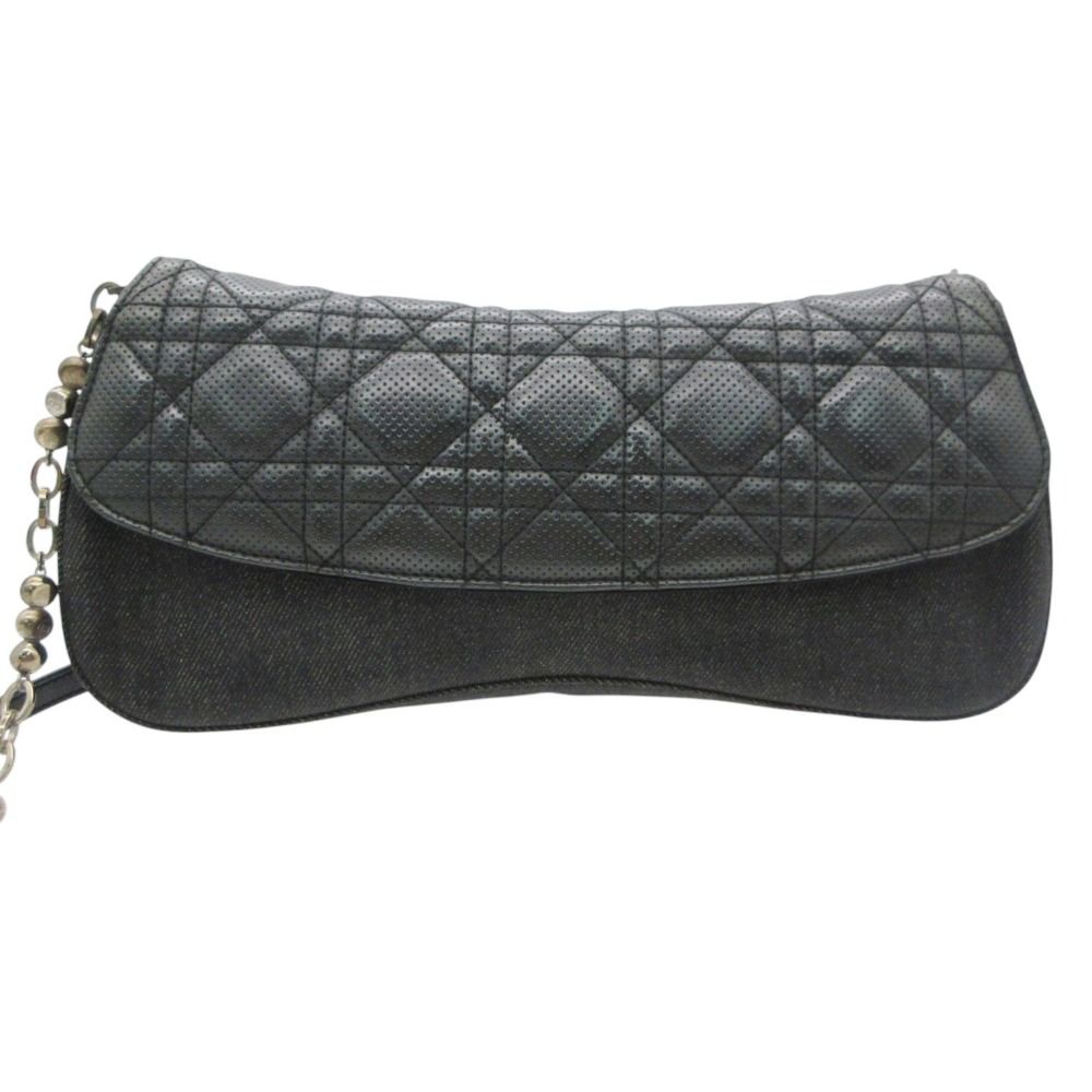 Christian Dior クリスチャンディオール ショルダーバッグ カナージュチェーン パンチングレザー デニム ブラック レディース 【中古】