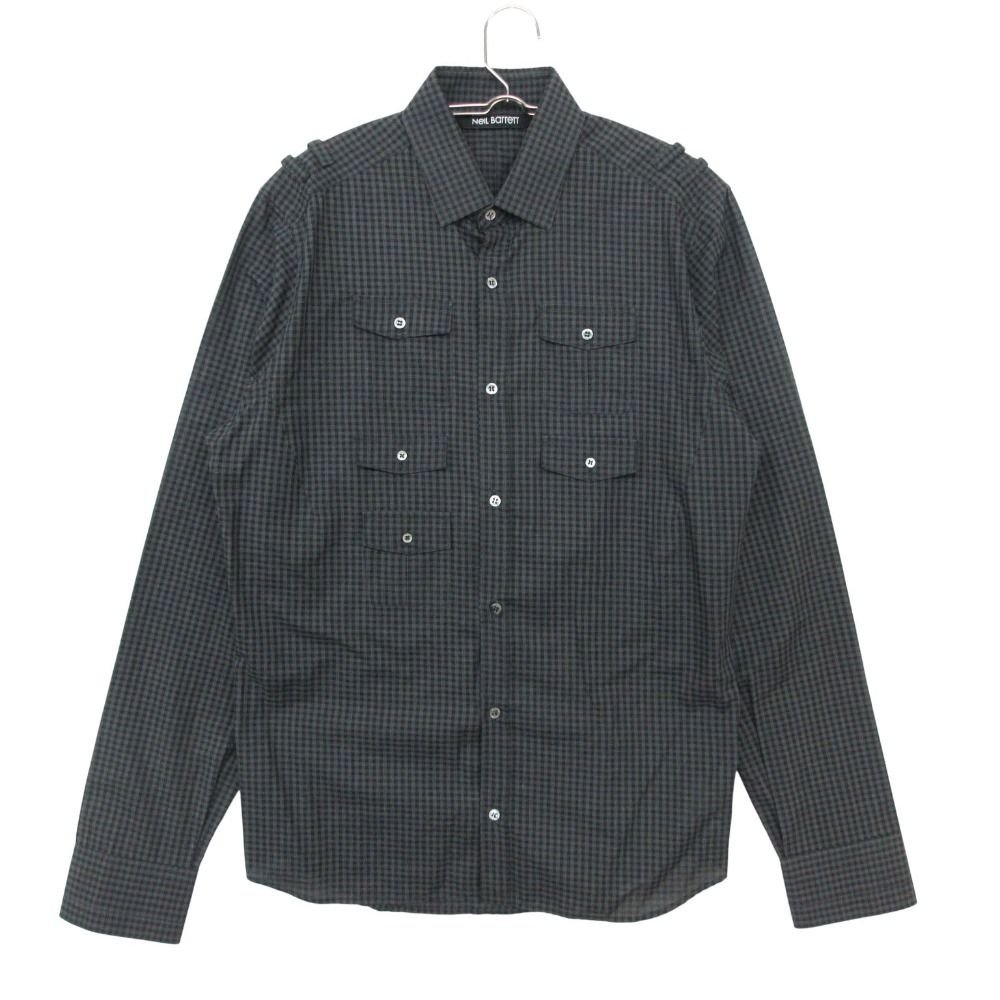 NEIL BARRETT ニールバレット 長袖シャツ 5ポケットチェック柄 トップス 長袖 シャツ ブラック×チャコールグレー 39【M】 メンズ 【中古】