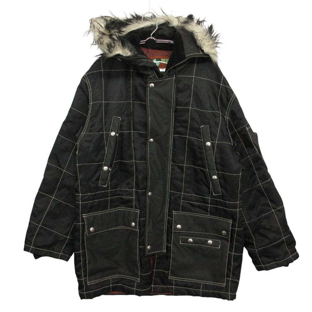 DIESEL ディーゼル コート モッズ パンドラ期 y2k フーディー ファー キルティング ブラック M【M】 メンズ 【中古】